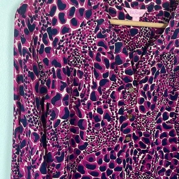 Lilly Pulitzer Sherida Top In Gigi Giraffe Pink Navy Cotton Casual Size S EUC - Picture 6 of 10